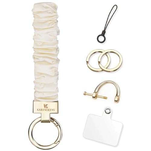 Image of Scrunchie Keychain Wristlet, Key Chain for Car Keys with D Ring, Stretchy Phone Charms with Tether Tab for Women.