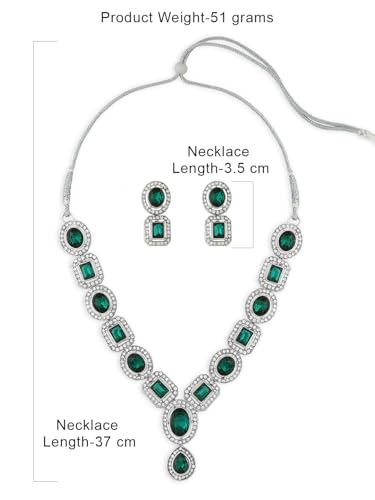 ZAVERI PEARLS Green Stones & Dazzling Austrian Diamonds Embellished Necklace & Earring Set For Women-ZPFK17196 - Image 5
