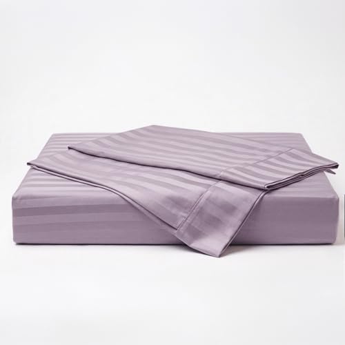 Image of LANE LINEN 100% Cotton Super King Bedsheet with 2 Pillow Cases | Damask Stripe 3pc Bedding Set- 2.74M x 2.74M | Breathable & Comfortable Fabric | Oeko-TEX Certified - Lilac