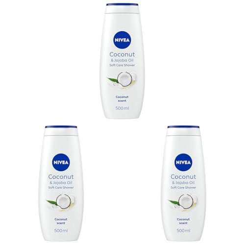 NIVEA Coconut & Jojoba Oil Shower Cream (3 x 500ml), Moisturising Body Wash with Coconut and Jojoba Oil, Caring Body Wash for Women, for Soft and Supple Skin (Pack of 3)