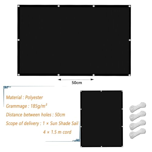 Voile d'ombrage rectangulaire 1.8x2.4m noir pour protection solaire extérieure