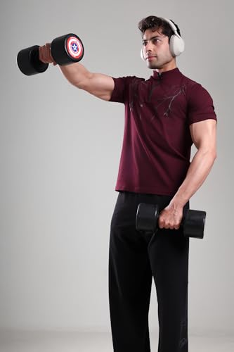 Image of GROW Stylish Gym T Shirts for Men Workout | Cotton and Spandex Quarter Zip Back Printed Collar T Shirts for Men Half Sleeves