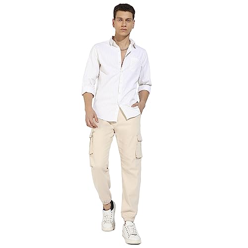 Image of CAHOOT Men's Button Up Regular Fit Shirt for Casual Wear | Regular Sleeve | Spread Collar | Button Closure | Shirts Crafted with Comfort Fit for Everyday Wear
