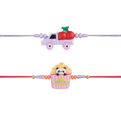 Eximious India Rakhi for Brother Set of 2 with Greeting Card Designer Handmade Rakhi Thread for Bhaiya Raksha Bandhan Set for Brother Traditional Rakhi Bracelet Popcorn Design
