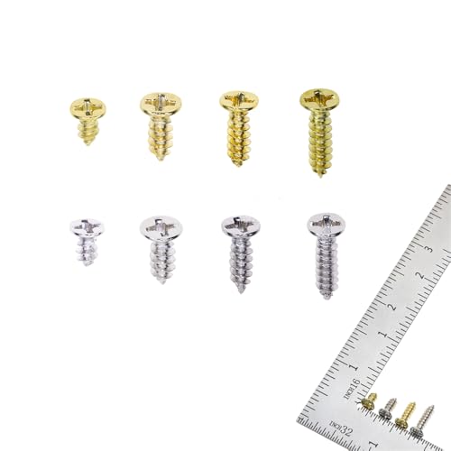 Mini Skater Kit de 200 Tornillos Pequeños Autorroscantes para Madera Cabeza Plana Cruz Phillips Acero al Carbono Color Dorado y Plata