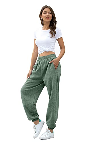 Women's High Waisted Sweatpants Athletic Pants Baggy Joggers Lounge Workout Jogging with Pockets Celadon S