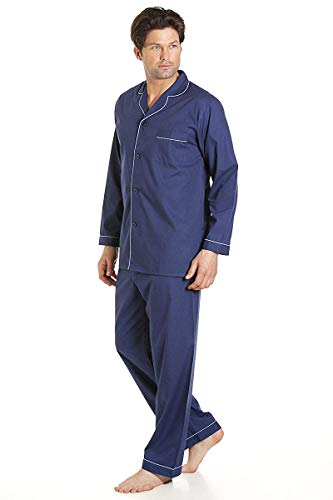 Haigman - Pigiama da uomo, abbigliamento da notte, a maniche lunghe, tuta con pantaloni, colore: blu cielo Navy XXL