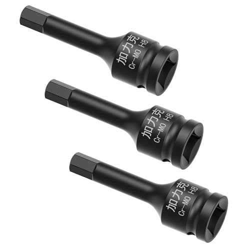 Image of 3PCS 3 /8 inch Square Drive H8(8mm) Impact Hex Bit Socket, 60mm(2.36 inch) Length, Hex Driver, Impact Grade, One-Piece Construction, 3 /8 inch Drive Allen Bit Socket, Cr-Mo Steel, Black