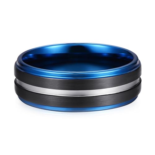Bague tungstène bleu mat brossé KnSam, alliance tricolore élégante pour homme