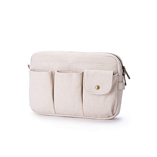 Trousse de maquillage grande capacité en toile beige idéale pour voyager