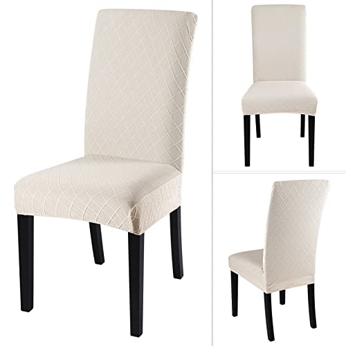 Laamei Jacquard Dining Room Chair Covers 4 Pack, Stretch Beige Kitchen Chair Covers Washable Parsons Chair Slipcover Removable Dining Chair Protectors For Hotel,Ceremony,Banquet #TOP3