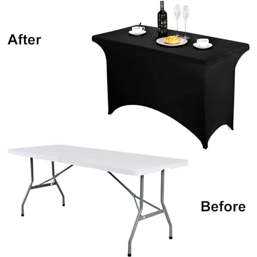 Image of FORLIFE 6Pack Spandex Table Covers 4ft,Fitted Tablecloth for 4ft Rectangular Tables, Stretch Patio Table Covers, Universal Spandex Table Cover for Wedding, Banquet, Party - Black