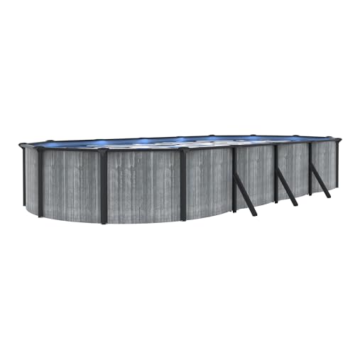 Image of San Pedro 12x24-ft Oval 52-in Deep 6-in Top Rail Above Ground Steel Wall Swimming Pool Package