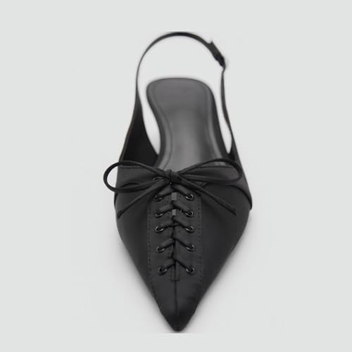 Bow Slingback Heels for Women Pointed Closed Toe Kitten Heel Pumps Lace Up Dress Fashion Pumps Shoes3