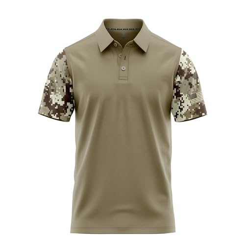 Image of Patriotic USA Golf Polo Shirt - Men's Performance Short Sleeve Moisture Quick Dry Fit Athletic Veteran UPF Stretch Casual Fun