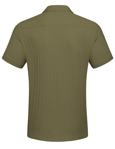 COOFANDY Button Down Shirt Men Short Sleeve Shirt Button Up Shirts for Men Linen Shirts for Men Summer Beach Shirt Army Green