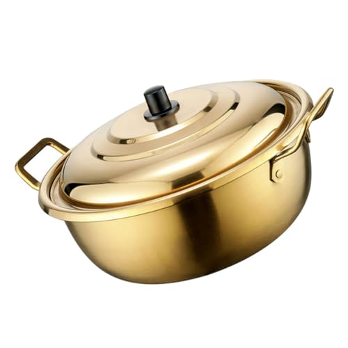 Olla de fideos instantáneos, wok, pasta, fideos, hervidor de Corea, olla de sopa de ramen, olla de sopa para cocina, olla de cocina, olla de doble asa, olla de acero inoxidable serie 400, dorado