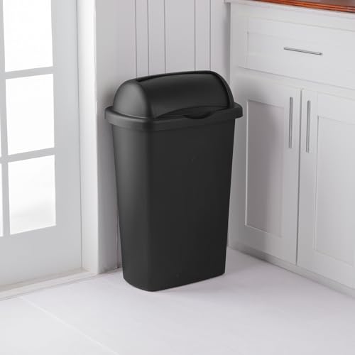 Caneca de basura rectangular de plástico negro 13 galones miniatura 3