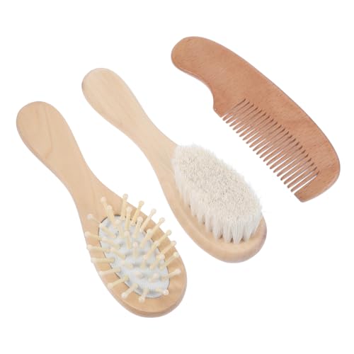 COOLHIYA Scalp Care Hair Brush Set Baby Brush Comb Set Wooden Baby Hairbrush for Newborns