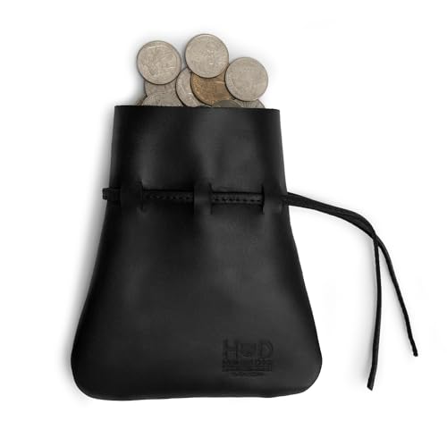 Image of Hide & Drink, Medieval Drawstring Coin Pouch, Vintage Bag, Cosplay, Full Grain Leather, Handmade (Charcoal Black, M)