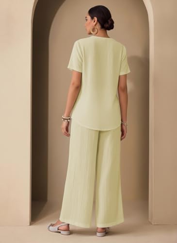Image of TOPLOT Women's Co-ord Set | Stylish Matching Top & Bottom Set | Notch Neckline with Button Detail | Loose-Fit, Short-Sleeve Top with a Relaxed Silhouette |Ideal for Casual (5250)