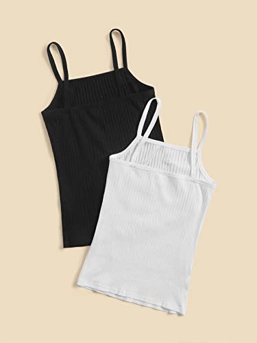 Floerns Girls 2 Piece Spaghetti Strap Camisole Rib Knit Solid Cami Tank Top Black And White 10-11Y #TOP1