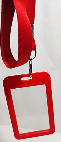 Image of Abha International Plastic ID Card Holder with Premium Lanyard for Office /School (Vertical) (Red, Pack of 5pcs.)