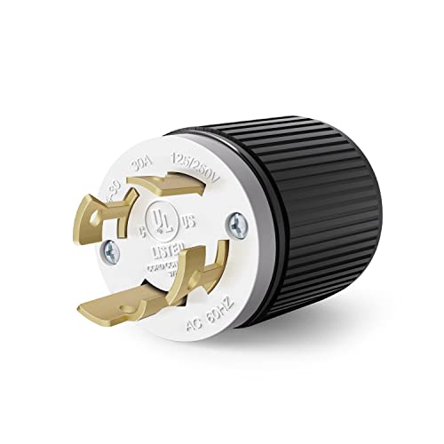 ENERLITES NEMA L14-30P Locking Plug Connector for Generator Twist Lock Male Plug 30 Amp 125/250 Volt 3 Pole 4 Wire Grounding Industrial Grade Heavy Duty UL Listed 66470-BK Black