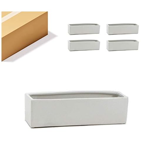 WGVI Long Rectangle Ceramic Planter Vase in White 14" x 4" x 4"H, Rectangular Box Block Terrarium Pot, Flower Arrangement, Tabletop Centerpiece, Home Decor Organization Storage Container, 4 Pcs. Cover