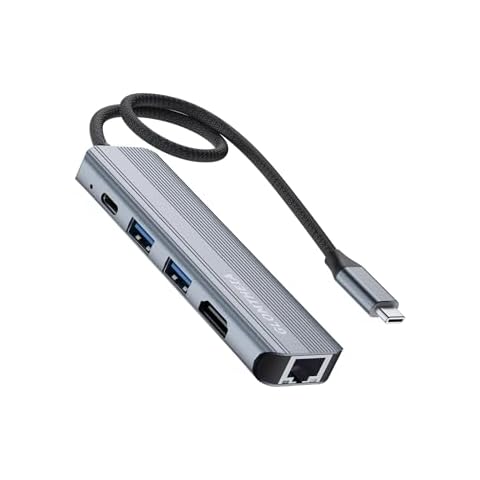 Glomtheia USB C Hub Ethernet HDMI Multiport Adapter for MacBook Pro/Air, iPad, Laptop Dock with 5Gbps USB A/C, 1Gbps RJ45 Gigabit Ethernet, 4K 30Hz HDMI, 100W Pass Through Charging Cover