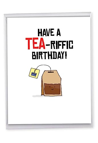 NobleWorks - 1 Big Pun Happy Birthday Card (8.5 x 11 Inch) - Funny Bday Celebration Greeting - Birthday Puns Tea Drinker J6119DBDG