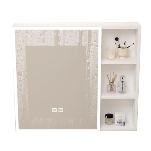 Armario de baño con Espejo de Aluminio con luz, para apartamento pequeño, Inodoro, Montaje en Pared, Almacenamiento Inteligente, antivaho (Color: Blanco, tamaño: 60 x 13 x 68 cm)