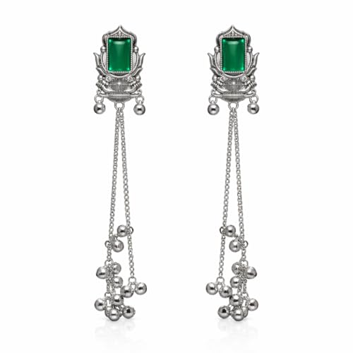 Image of I Jewels Traditional Silver Oxidised Kashmiri Long Dangler Earrings with Ghungroo for Women & Girls Gift