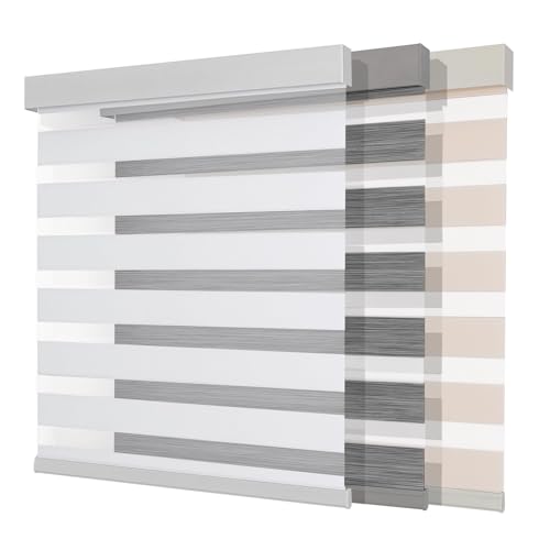 Joydeco Cordless Zebra Blinds (Pro), Dual Layer Light Control Zebra Blinds for Windows, Light-Proof Aluminum Cover, Free-Stop Roller Shades for Home & Office (White,34" W x 75" H) White 34"W