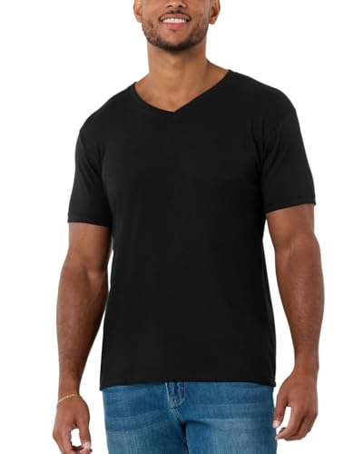 INTO THE AM V Neck T Shirts Men Fitted Casual Essential Plain Undershirt Sleep Vneck Tshirt for Guys (Black, Large)
