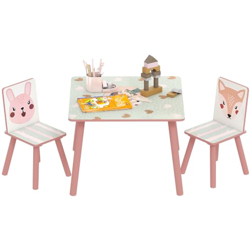 ZONEKIZ Mesa y Sillas Infantiles de 3 Piezas con 2 Sillas Rosa y Blanco