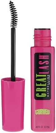 Maybelline Great Lash Curved Brush Washable Mascara, Volumizing, Lengthening and Curling Mascara, Blackest Black, 1 Count