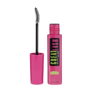 Maybelline Great Lash Curved Brush Washable Mascara, Volumizing, Lengthening and Curling Mascara, Blackest Black, 1 Count