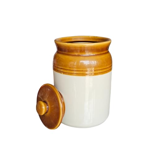 Image of Ceramic Achaar Jar Set - 2 Kg (2000 ml) x 2 - Martban Pickle Container - Kitchen Storage for Pickle, Chutneys and Sauces - Durable, and Easy to Clean (Pack of 2) (2 Kg Brown Jar Set)