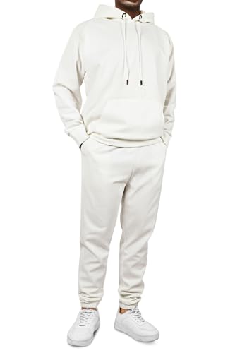 GINGTTO Mens Track Suits 2 Piece Set With Hoodie White