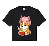 Funny Cute Axolotl and Corgi Dog Eating Ramen Anime Noodle Comfort Colors Crop Top