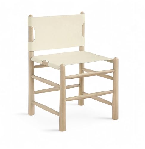Meridian Furniture 77094Cream-C Santos Collection Art Deco Dining Chair with Vegan Leather, Rich Finish with Cerusing, Solid Wood, 23.25" W x 22" D x 34.75" H, Cream, Set of 2 by Meridian Furniture - Used condition - Image 2