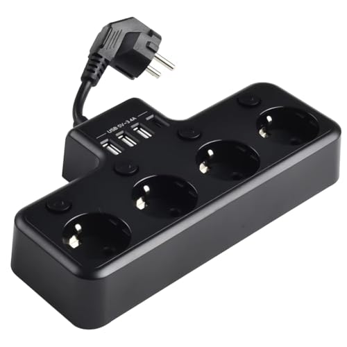 Fangxuee Regleta de Enchufes de 4 Vías, 16 A, 4000 W, Conmutable Individualmente, Múltiples Interpolados con Múltiples Puertos USB, Cable con Enchufe Europeo