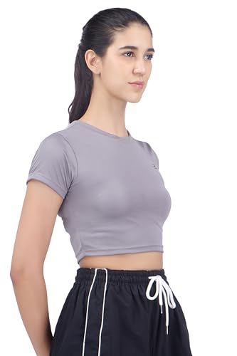 Image of Amazon Brand - INKAST Women Solid Fitted T-Shirt | Active Wear Crop Tops | Casual Sport Wear | Gym | Training | Running | Workout | Crew Neck