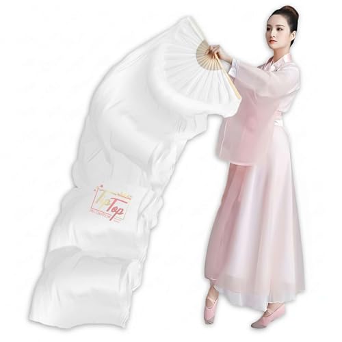 Image of Premium Dancing Long Veil Bamboo Folding Streamer Silk Hand Fan For Dance Shows (Angel Aura, Pack Of 2)
