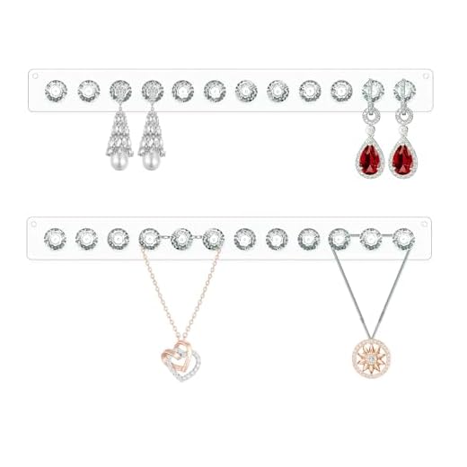 Zuroki 2PCS Porta Collares de Pared de Acrílico Transparente, Soporte Adhesivo Pared para Collares Brazaletes Anillos Pendientes, Organizador de Joyas Pared con 12 Colgadores en Diamante