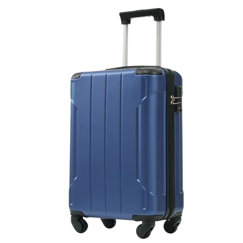 Lightweight Durable ABS Hardshell Luggage with Double Spinner Wheels - 20-Inch Travel Carry-On Suitcase (Blue)
