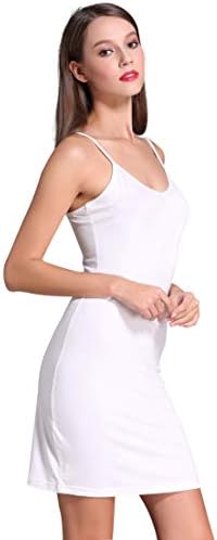 Women Long Spaghetti Strap Full Cami Slip Camisole Under Dress Liner, White, M