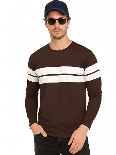 Image of LEOTUDE Stylist Regular fit Full Sleeve Cottonblend Solid Round Neck Tshirt for Man (Color Brown)