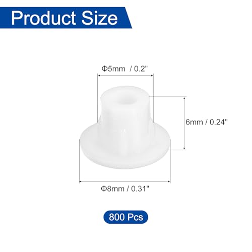 Image of uxcell 800Pcs Screw Hole Plugs, 5mm(3 /16 inch) Dia Plastic Round Button Plugs Snap in Locking Hole Covers Flush Type Caps for Furniture Cabinet, White